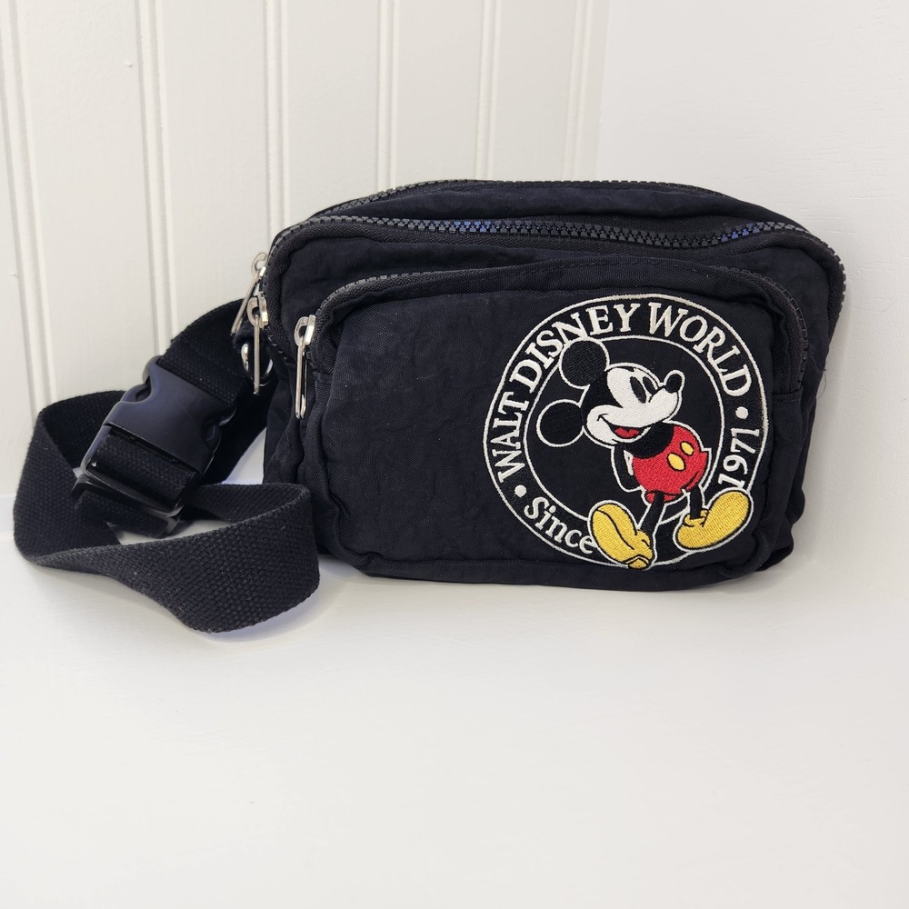Vintage Disney Parks Fanny Pack Black Nylon Mickey Mouse Walt Disney World Bag